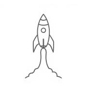 Minimalist rocket icon outline, no text, dark gray (#333333), transparent background