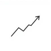 Minimalist monochrome line icon of an upward-trending line chart with arrow symbolizing performance, dark gray (#333333) strokes, no text, transparent background, centered, clean vector-like look, PNG