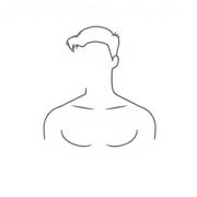 Minimalist monochrome line icon of a male bust silhouette with short hair, dark gray (#333333) strokes, transparent background, centered